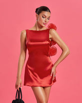 Valentine Floral Detail Mini Satin Dress